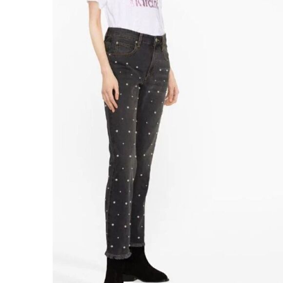 NWT Isabel Marant Pearl Bead Embellished Straight Leg Jeans Black Sz 36/ Small - Picture 13 of 16